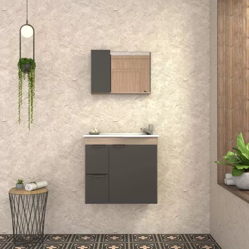 Gabinete para Banheiro em Madeira Preto/Tamarindo Margarida Cozimax