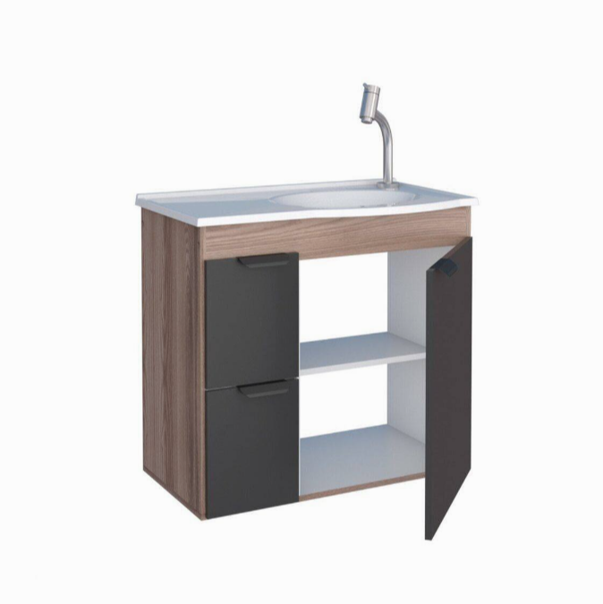 Gabinete para Banheiro em Madeira Preto/Tamarindo Margarida Cozimax