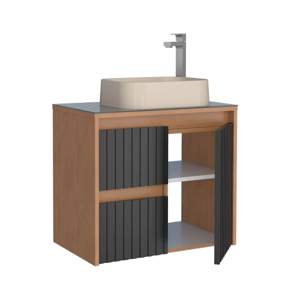 Gabinete Para Banheiro Kyoto Preto/Jequitibá Cozimax